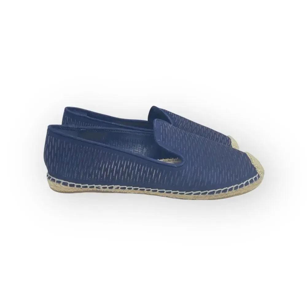Vince Camuto ⌘ Disti Perforated Leather Flat Jute Trim Espadrilles ⌘ Navy 36 6M
